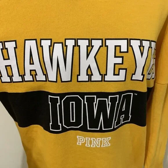 Iowa Hawkeyes Sweatshirt Pink Victoria’s Secret Relaxed Fit Size Small Yellow - Picture 2 of 7